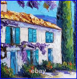 Grande toile peinte par Nolac 50X50 cm Mas aux glycines au couteau