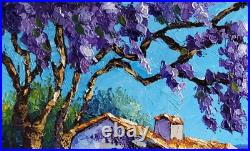 Grande toile peinte par Nolac 50X50 cm Mas aux glycines au couteau