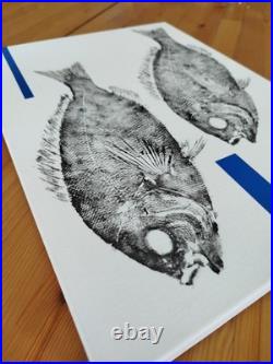Gyotaku original signé, Empreinte de dorades et formes, prêt à être accroché
