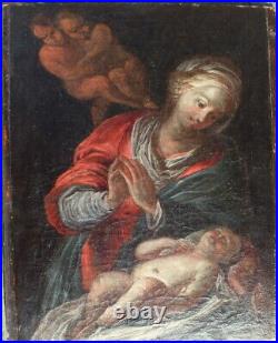 HST 17eme Vierge a l'Enfant peinture tableau