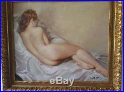 HST tableau peinture jeune femme nue allongée, par Albert GENTA