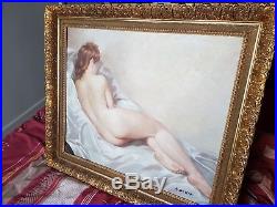 HST tableau peinture jeune femme nue allongée, par Albert GENTA