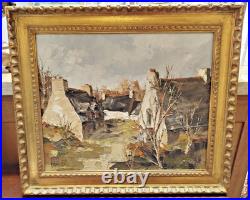 HUILE sur TOILE Tableau Peinture Robert JOSSET La Cour de Ferme 1977 12MAG 02/12