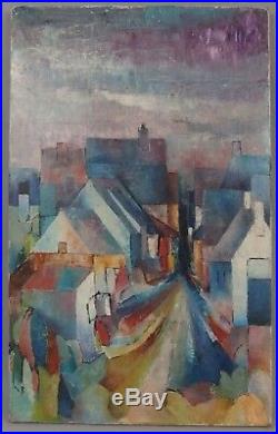 Henri Chouet né en 1946 huile sur toile cubiste paysage du Cher 1964