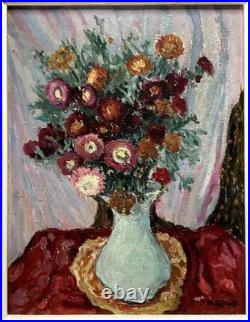 Henri GOURC (1889-1973) Huile sur Toile Nature Morte Vase au Bouquet de Fleurs