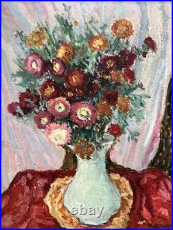 Henri GOURC (1889-1973) Huile sur Toile Nature Morte Vase au Bouquet de Fleurs
