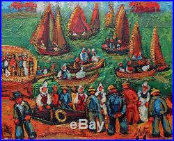 Henri d'Anty (1910-1998) huile sur toile Les pêcheurs au port 60 x 73 cm