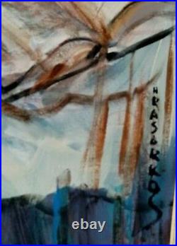 Hrasarkos Rare grande toile travaillée Bleu Nuit 60 sur 80cm Mai 2013