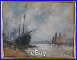 Hst huile sur toile marine bateau signée Dupuy peinture tableau (1)