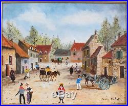 Hst huile sur toile peinture de Claude Tabet petit village certificat tableau