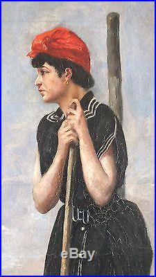 Hst huile sur toile peinture de Paul Sébilleau 1903 femme en costume de bain