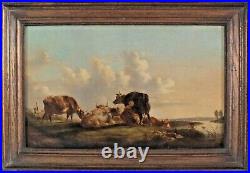Hst huile vaches prairie 19ème peinture tableau