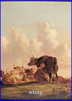 Hst huile vaches prairie 19ème peinture tableau