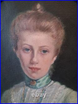 Huile Sur Toile 1900 Portrait jeune Femme ovale Signée CONELY école américaine