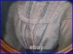 Huile Sur Toile 1900 Portrait jeune Femme ovale Signée CONELY école américaine
