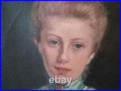 Huile Sur Toile 1900 Portrait jeune Femme ovale Signée CONELY école américaine