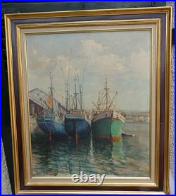 Huile Sur Toile Concarneau Chalutiers Et Thonier Encadre