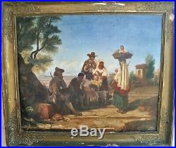 Huile-peinture-italie-naples-scene De Genre-sicile-xix Eme-paysage Anime-1830-40