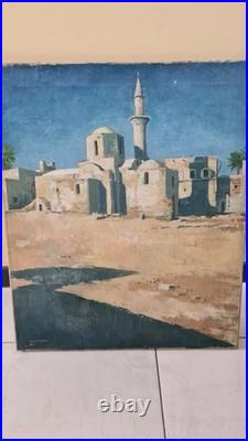 Huile sur toile 61 x 51 cm, Orientaliste, Mosquée à Rhodes, signé David Mallinson