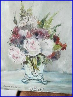 Huile sur toile Bouquet De Fleurs Roses Pivoines peinture tableau nature morte