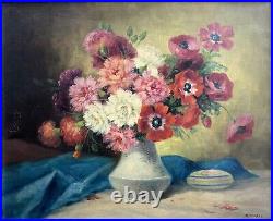 Huile sur toile Bouquet de fleurs Signé Mascarey XXème