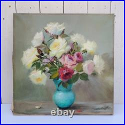 Huile sur toile, Bouquet de roses, signé Robert