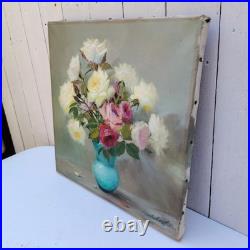 Huile sur toile, Bouquet de roses, signé Robert