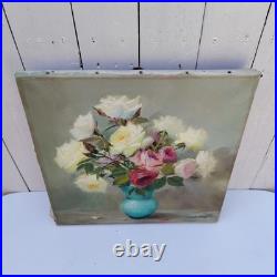 Huile sur toile, Bouquet de roses, signé Robert