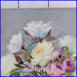 Huile sur toile, Bouquet de roses, signé Robert