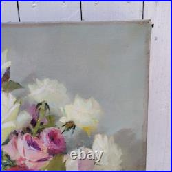 Huile sur toile, Bouquet de roses, signé Robert