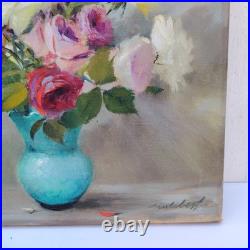 Huile sur toile, Bouquet de roses, signé Robert