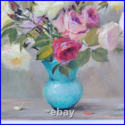 Huile sur toile, Bouquet de roses, signé Robert