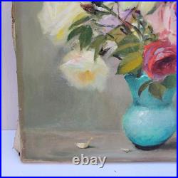 Huile sur toile, Bouquet de roses, signé Robert