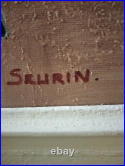 Huile sur toile, Ecole Française du XXe, élégantes sur la terrasse, signée SEURIN