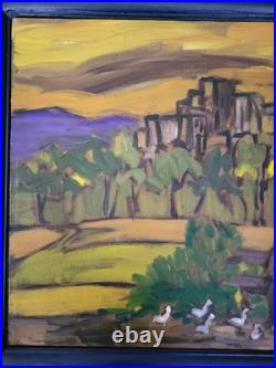 Huile sur toile Expressionnisme Catherine Jones-Davies Pigeons in the Park