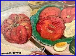 Huile sur toile, Nature morte aux tomates, signée M. CARTIER BORDES 1984