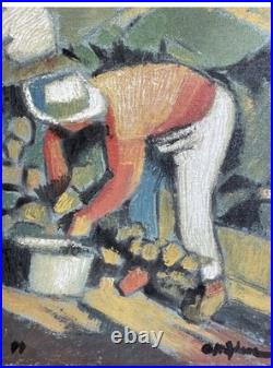 Huile sur toile O. Stéphane Scène de vendanges 40x30 cm