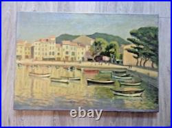 Huile sur toile PORT DE MEDITERRANEE Barques