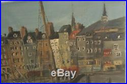 Huile sur toile Port de Honfleur peint et signé par J. Marcassin
