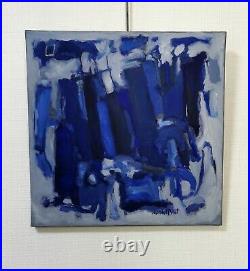 Huile sur toile abstraite bleue signée Daniel PRAT 1997 peinture abstrait