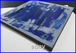 Huile sur toile abstraite bleue signée Daniel PRAT 1997 peinture abstrait