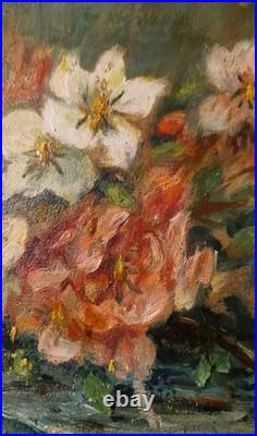 Huile sur toile ancienne Bouquet de fleurs attribué à Edmond Staiger XIXe