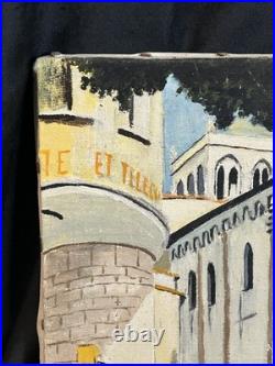 Huile sur toile ancienne datée 1946 Scène architecturale 29 × 29 cm