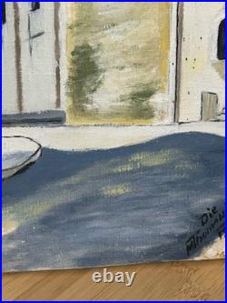 Huile sur toile ancienne datée 1946 Scène architecturale 29 × 29 cm