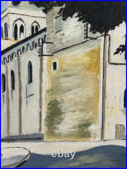 Huile sur toile ancienne datée 1946 Scène architecturale 29 × 29 cm