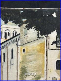Huile sur toile ancienne datée 1946 Scène architecturale 29 × 29 cm