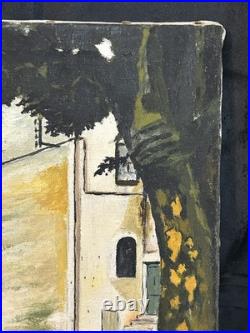 Huile sur toile ancienne datée 1946 Scène architecturale 29 × 29 cm