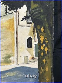 Huile sur toile ancienne datée 1946 Scène architecturale 29 × 29 cm