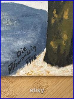 Huile sur toile ancienne datée 1946 Scène architecturale 29 × 29 cm