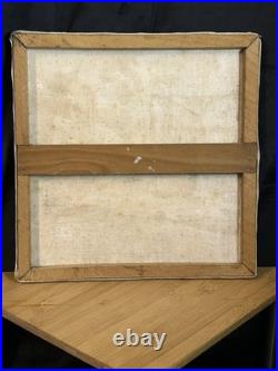 Huile sur toile ancienne datée 1946 Scène architecturale 29 × 29 cm